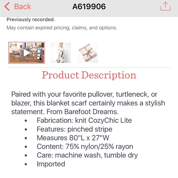 Barefoot dreams, blanket scarf. Cozy chic lite. Pearl/deep taupe. Gently used - Picture 2 of 8